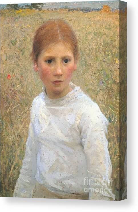 George Clausen - Brown Eyes 1891 Canvas Print featuring the painting Brown Eyes by MotionAge Designs