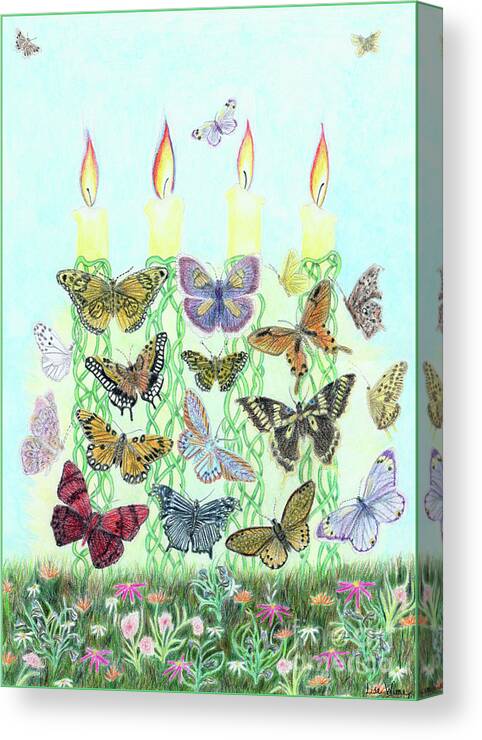 Lise Winne Canvas Print featuring the painting Butterfly Flutter with Candles by Lise Winne