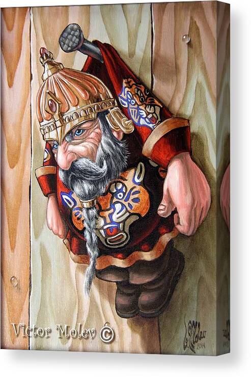  Dwarf Canvas Print featuring the painting Captive dwarf in tiger suit by Victor Molev