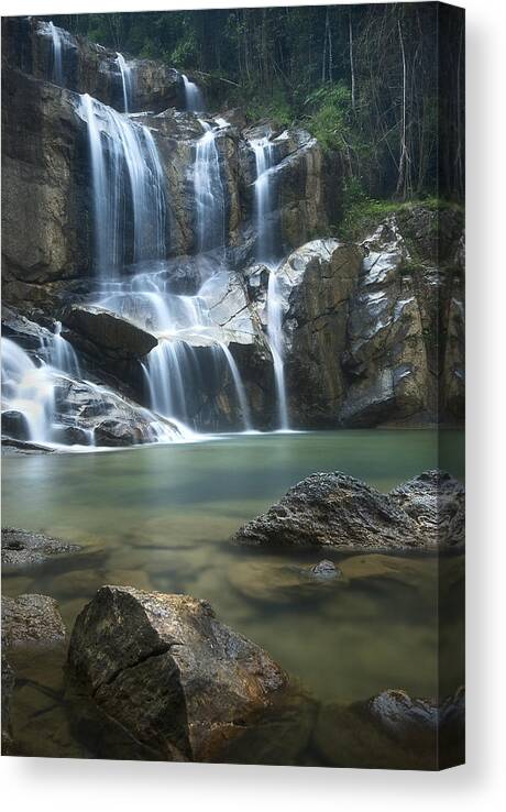 Landscape Canvas Print featuring the photograph Cascading Waterfalls by Ng Hock How