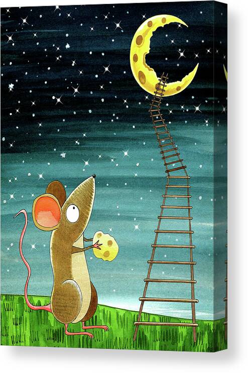 Mouse Canvas Print featuring the drawing Cheese Moon by Andrew Hitchen