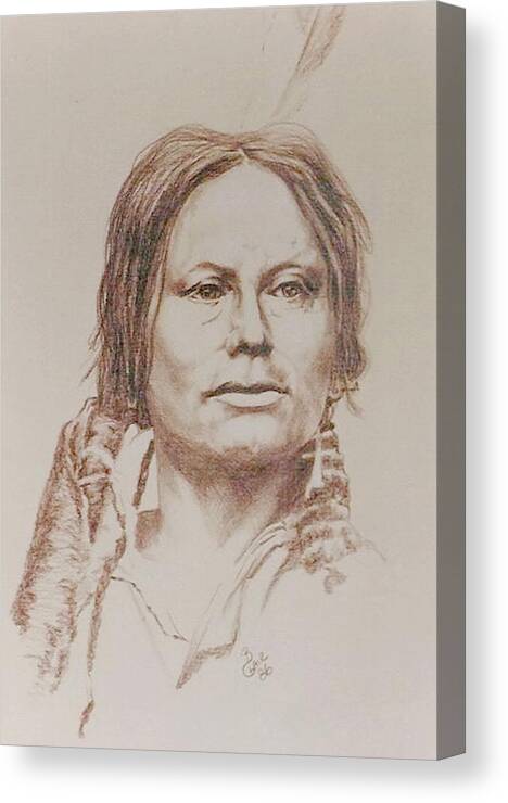 Native Canvas Print featuring the drawing Chief Gall by Barbara Keith