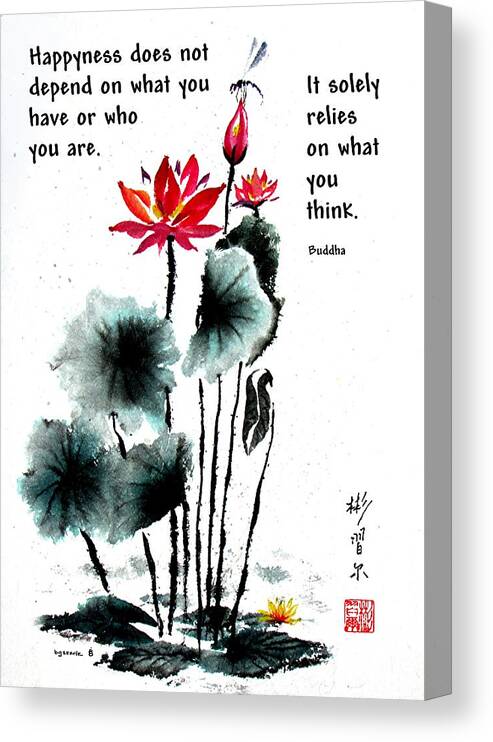 Chinese Brush Painting Canvas Print featuring the painting China Garden with Buddha Quote by Bill Searle