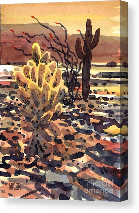Cactus Canvas Print featuring the painting Cholla Saguaro and Ocotillo by Donald Maier