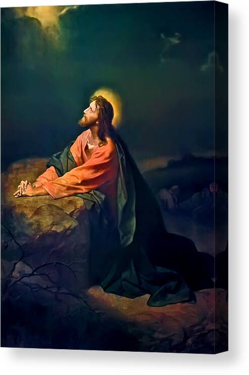 Christ In The Garden Print Canvas Print featuring the painting Christ In Garden of Gethsemane by Heinrich Hofmann 