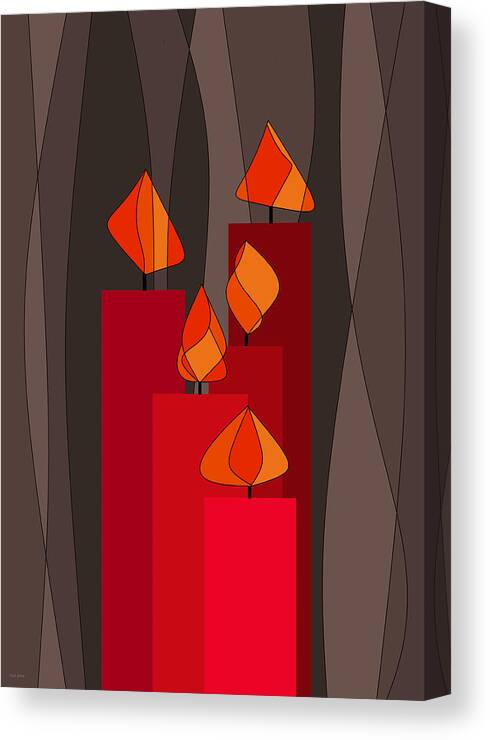 Five Red Candles Canvas Print featuring the digital art FIve Red Candles by Val Arie