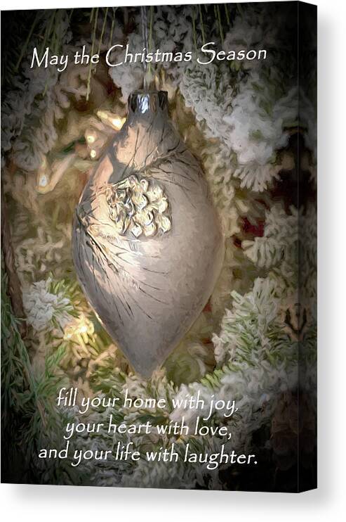 Christmas Cards Canvas Print featuring the photograph Christmas Ornament with Greeting by Susan Rissi Tregoning