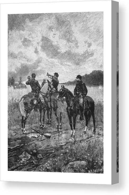 Civil War Canvas Print featuring the mixed media Civil War Soldiers On Horseback by War Is Hell Store