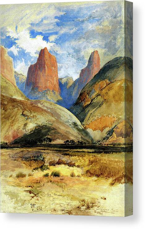 Colburns Butte Canvas Print featuring the painting Colburns Butte South Utah by Thomas Moran