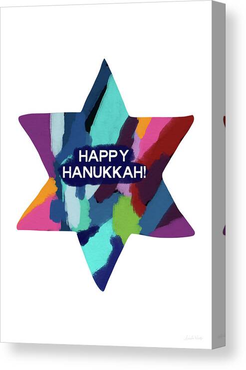 Hanukkah Canvas Print featuring the mixed media Colorful Modern Hanukkah- Art by Linda Woods by Linda Woods