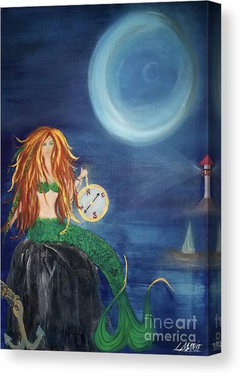 Mermaid Canvas Print featuring the painting Compass Mermaid by Artist Linda Marie
