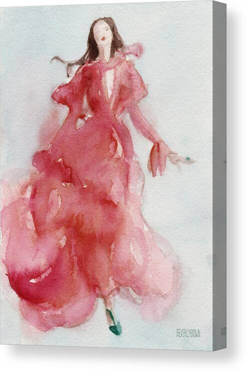 Fashion Canvas Print featuring the painting Coral Evening Dress by Beverly Brown Prints