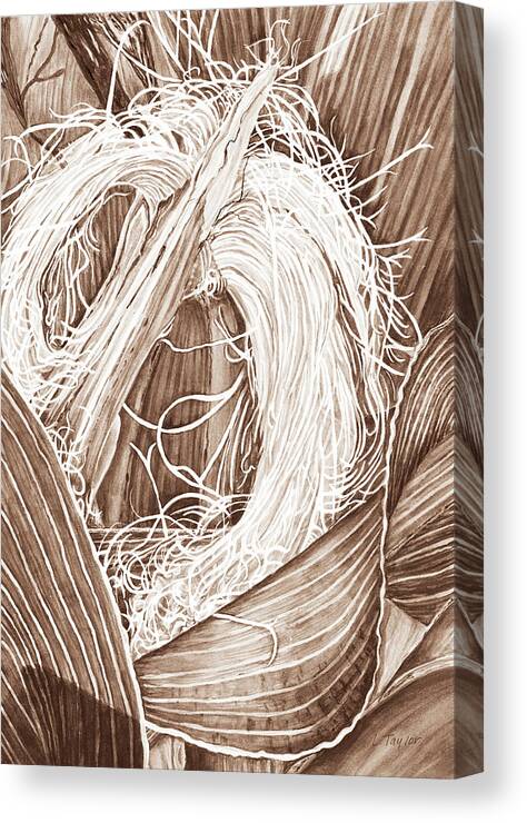 Corn Canvas Print featuring the digital art Corn Silk - Neutral by Lori Taylor