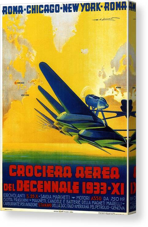Old Cruise Canvas Print featuring the mixed media Crociera Aerea Del Decennale 1933 - Airplane - Retro travel Poster - Vintage Poster by Studio Grafiikka