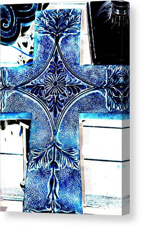 Photography Canvas Print featuring the photograph Cross in blue by Susanne Van Hulst