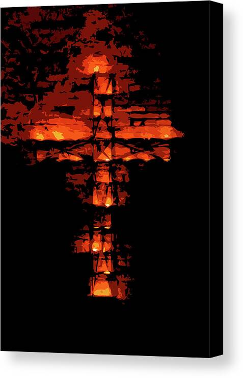 Cross On Fire Canvas Print featuring the painting Cross on Fire by AM FineArtPrints