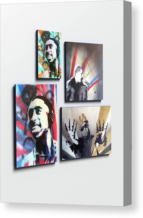 Spray Paint Art Illustration Stencil Canvas Print featuring the painting Custom spray paint, custom Portrait, icons celebrity portraits onto canvas, choose your icon by Sid Hedley