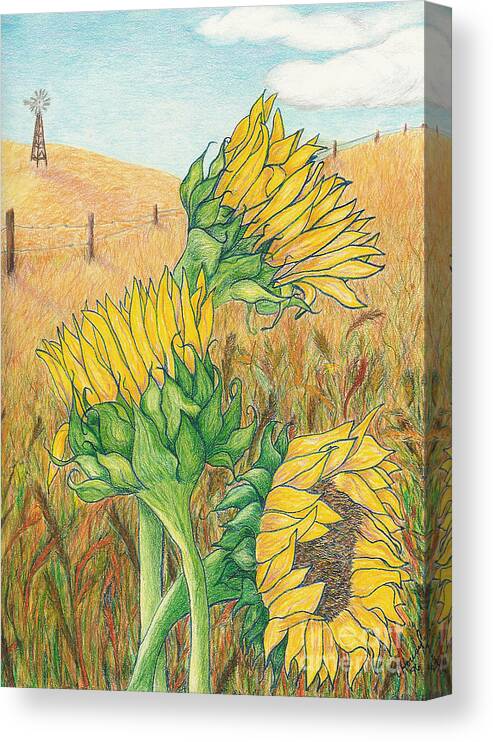 Sunflower Canvas Print featuring the mixed media Dancing in the Breeze by Vicki Housel