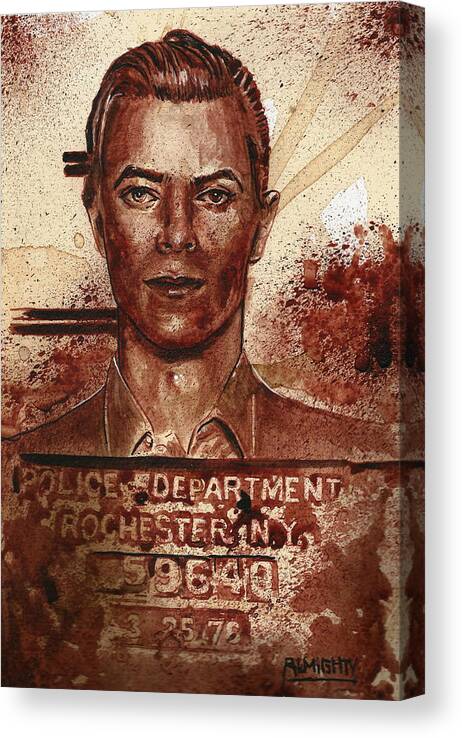 David Bowie Canvas Print featuring the painting DAVID BOWIE MUGSHOT 1976 - dry blood by Ryan Almighty
