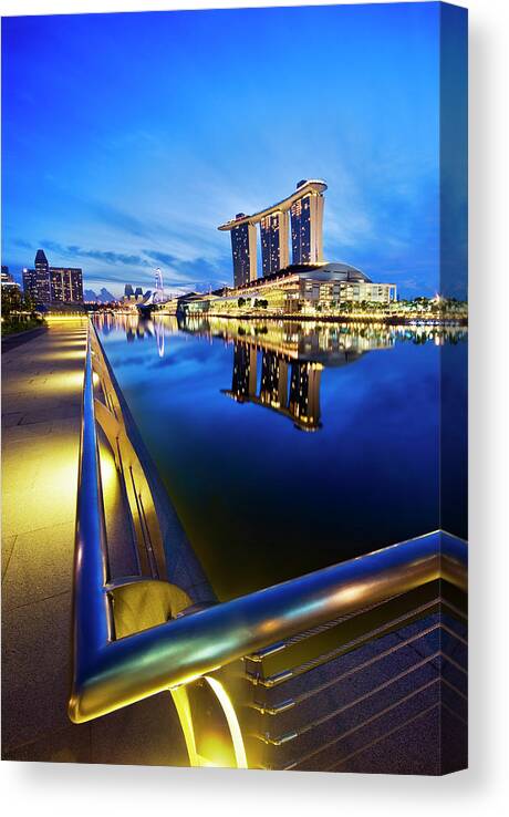 Marina Canvas Print featuring the photograph Dawn at Marina Bay Promenade Singapore by Ng Hock How