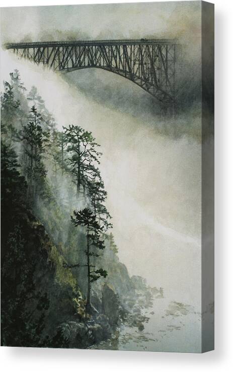 Fog Canvas Print featuring the painting Deception Pass Fog by Perry Woodfin