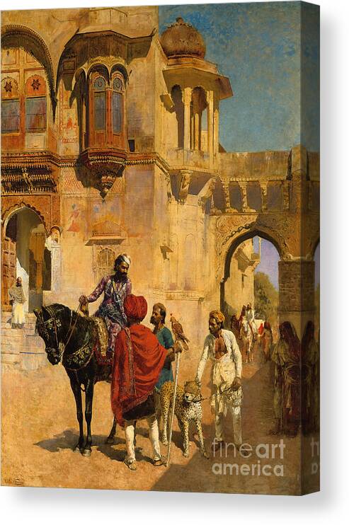 Orientalist Canvas Print featuring the painting Departure for the Hunt in the Forecourt of a Palace of Jodhpore by Edwin Lord Weeks