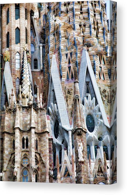 La Sagrada Familia Canvas Print featuring the photograph Details La Sagrada Familia Color by Chuck Kuhn