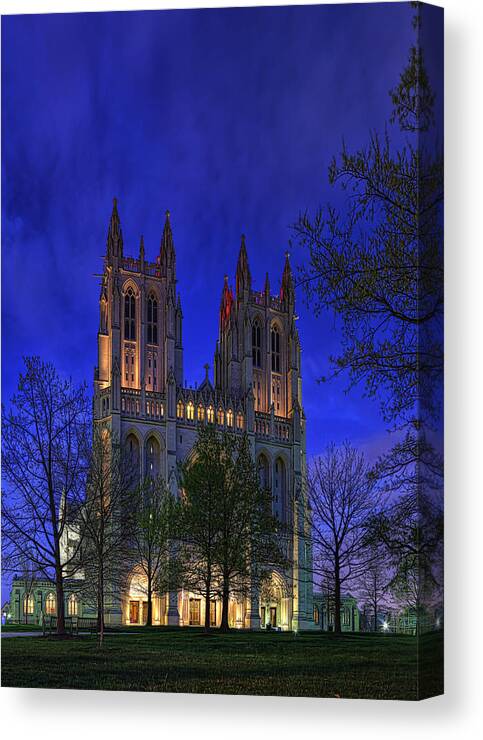 Metro Canvas Print featuring the digital art Digital Liquid - Washington National Cathedral After Sunset by Metro DC Photography
