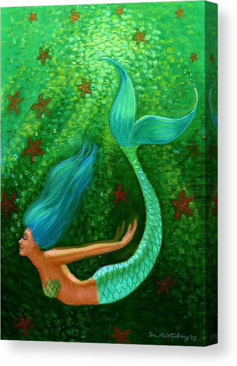 Mermaid Canvas Print featuring the painting Diving Mermaid Fantasy Art by Sue Halstenberg