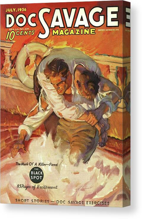 Comic Canvas Print featuring the drawing Doc Savage The Black Spot by Conde Nast