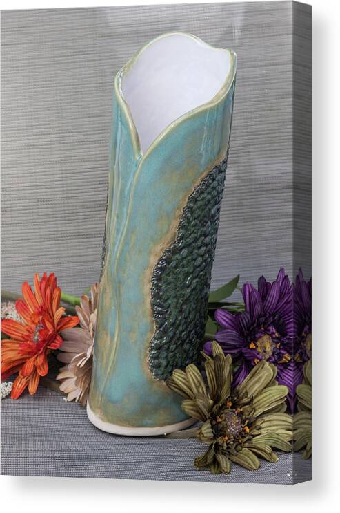 Ceramic Canvas Print featuring the ceramic art Doily Vase III by Suzanne Gaff