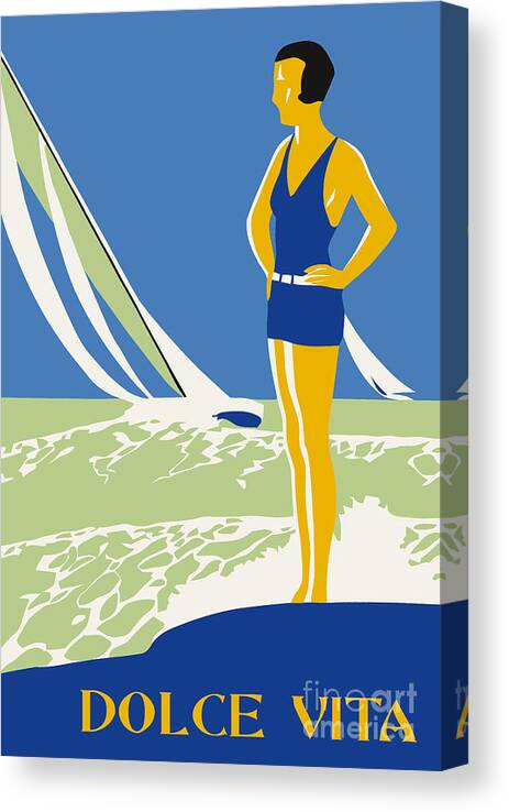  Canvas Print featuring the digital art Dolce Vita jazz age summer travel by Heidi De Leeuw