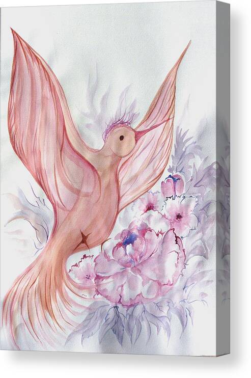 Dove Canvas Print featuring the digital art Dove and peonies by Sandrine Kespi