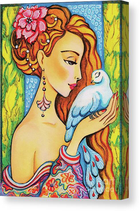 Dove Woman Canvas Print featuring the painting Dove Whisper by Eva Campbell