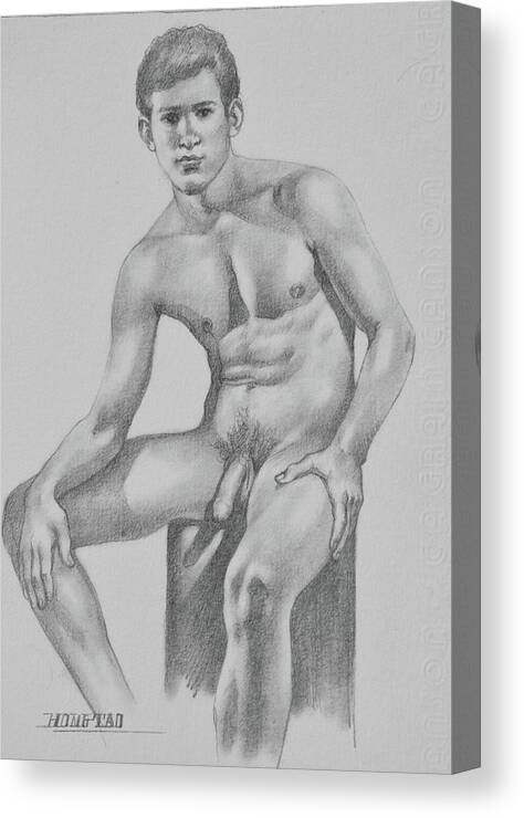 Drawing Canvas Print featuring the drawing Drawing Male Nude #1805291 by Hongtao Huang