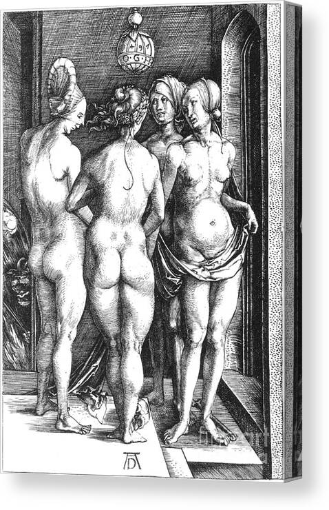 1497 Canvas Print featuring the drawing The Four Witches, 1497 by Albrecht Durer