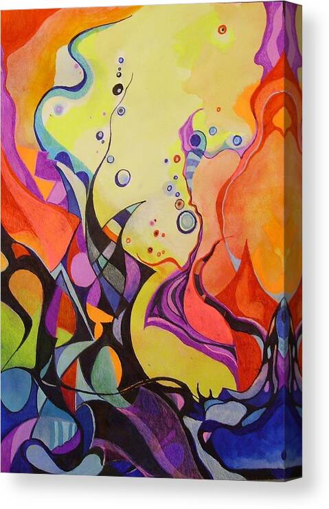 Watercolors Pens Paper Abstract Canvas Print featuring the painting Emergence by Wolfgang Schweizer