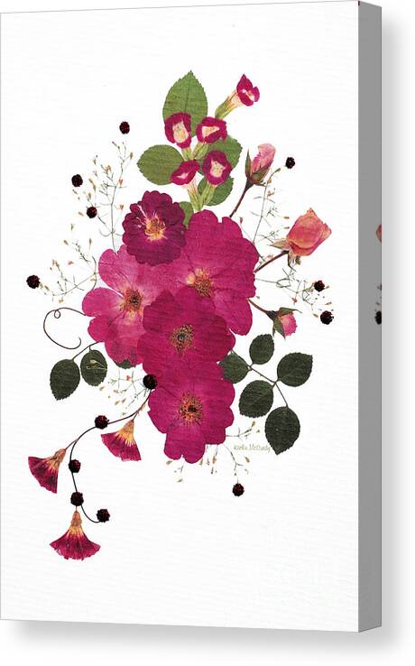 Roses Canvas Print featuring the mixed media Enchanted Garden Pressed Flower Roses by Kathie McCurdy