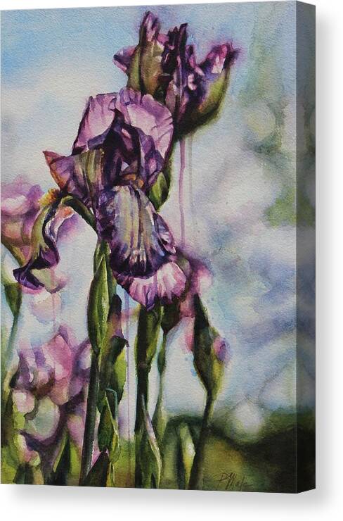 Watercolor Canvas Print featuring the painting Enchanted Iris Garden by Tracy Male
