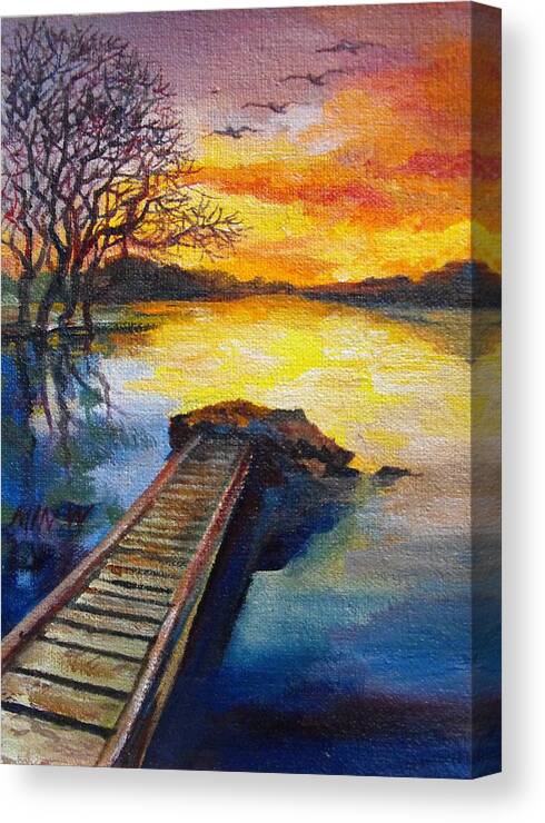 Water Canvas Print featuring the painting End of the Dock by L R B