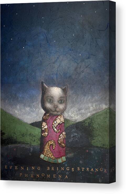 Cat Canvas Print featuring the painting Evening Brings Strange Phenomena by Pauline Lim