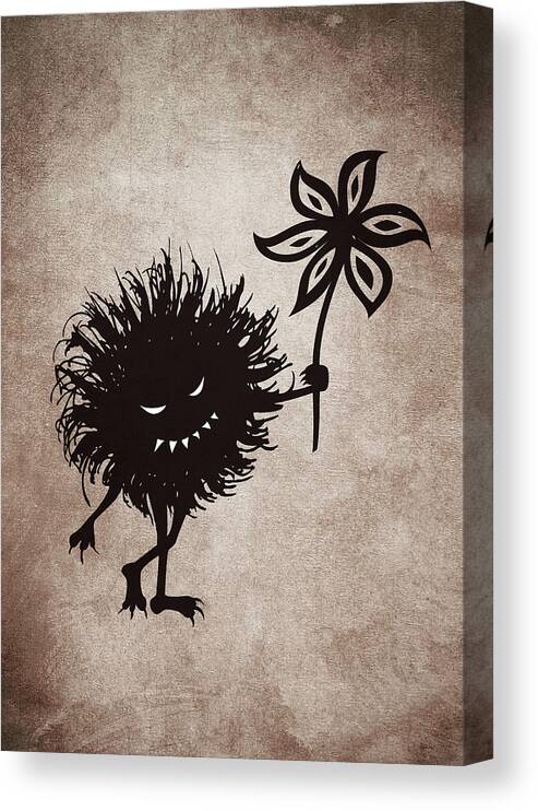 Bug Canvas Print featuring the digital art Evil Bug Gives Flower by Boriana Giormova