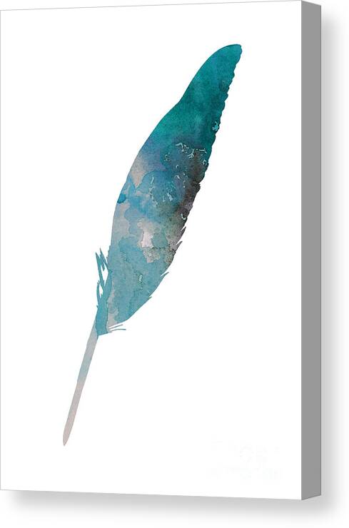 Blue Canvas Print featuring the painting Feather silhouette blue poster by Joanna Szmerdt