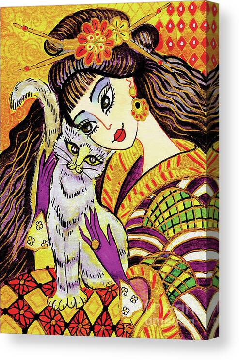 Woman And Cat Canvas Print featuring the painting Feline Rhapsody by Eva Campbell