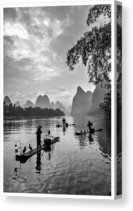 China Canvas Print featuring the photograph Fishermen at dawn. by Usha Peddamatham