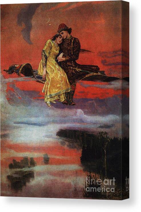 Magic Carpet Canvas Print featuring the painting Flying Carpet by Victor Mikhailovich Vasnetsov