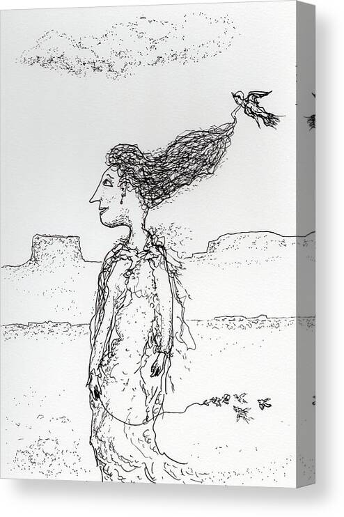 Birds Canvas Print featuring the drawing Follow me down by Jim Taylor