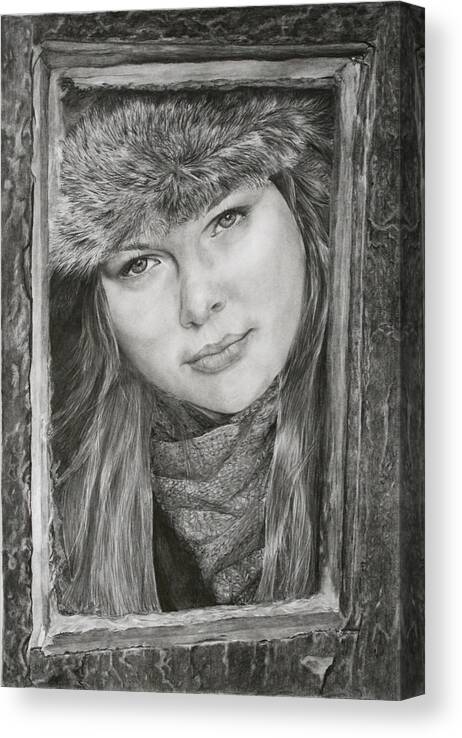 Graphite Canvas Print featuring the drawing Framed - after Maureen Killaby by Mary Beglau Wykes