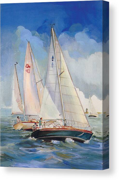 Sailing Canvas Print featuring the painting Friendly Competition by P Anthony Visco