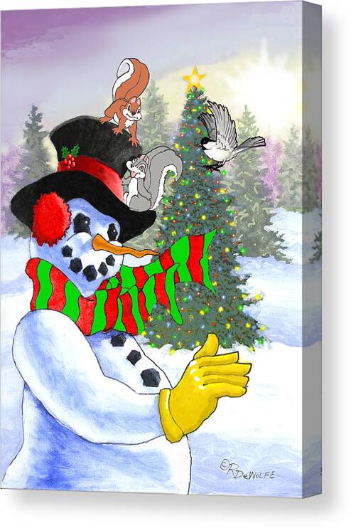 Frosty Canvas Print featuring the painting Frosty And Friends by Richard De Wolfe